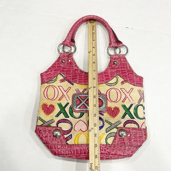 Vintage Rare XOXO Straw Tote Bag Y2K 90s Womens Shoulder Logo Hearts - Picture 8 of 11